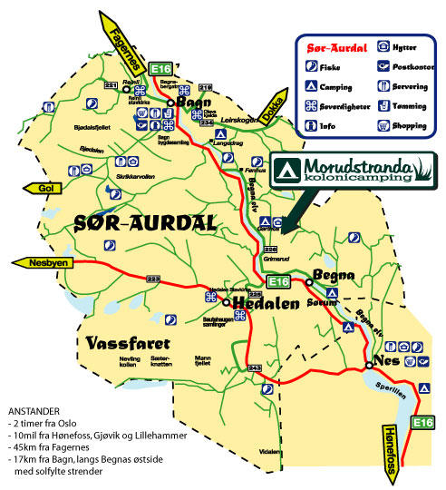 Kart til Morudstranda i Sør-Aurdal